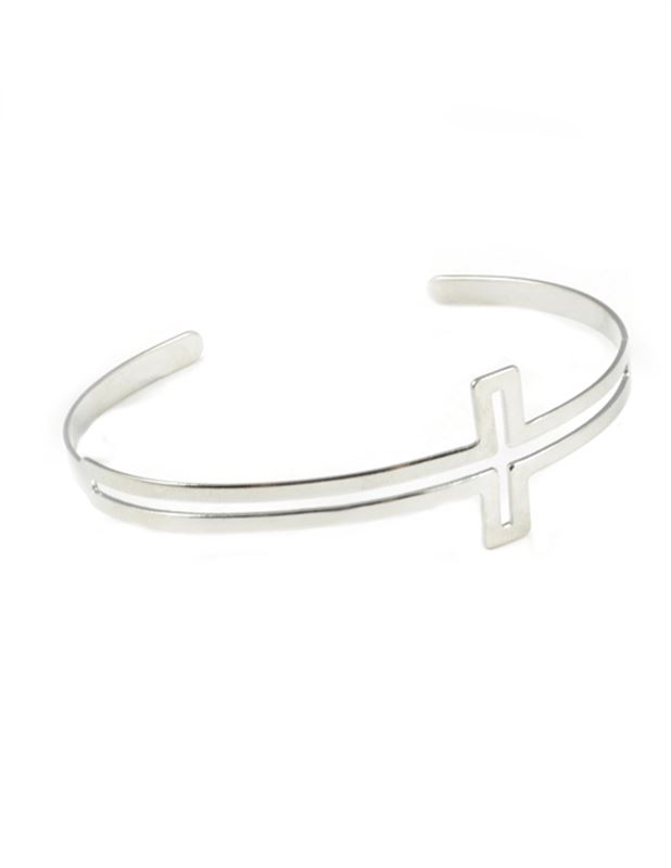 Armband - Cross Hole Stripe Cuff Silver